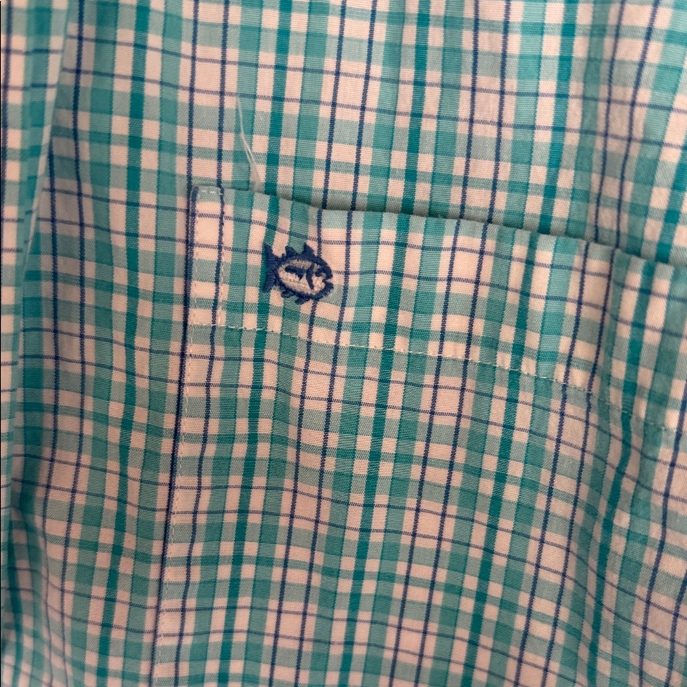 Southern Tide Teal & White Plaid Button-Down Shirt - Picture 3 of 6